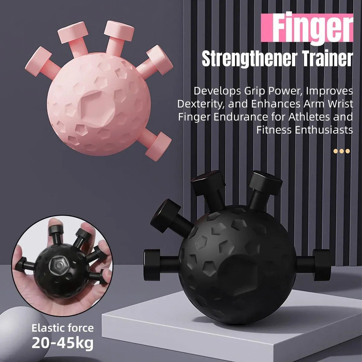 Finger Grip Hand Exerciser Stress Relief Grip Ball Wrist Strengthener Trainer - Black