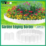 20PCS Garden Edging Fence Decorative Plastic Lawn Border Panels Landscaping - White
