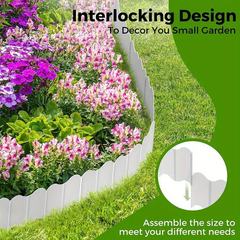 20PCS Garden Edging Fence Decorative Plastic Lawn Border Panels Landscaping - White
