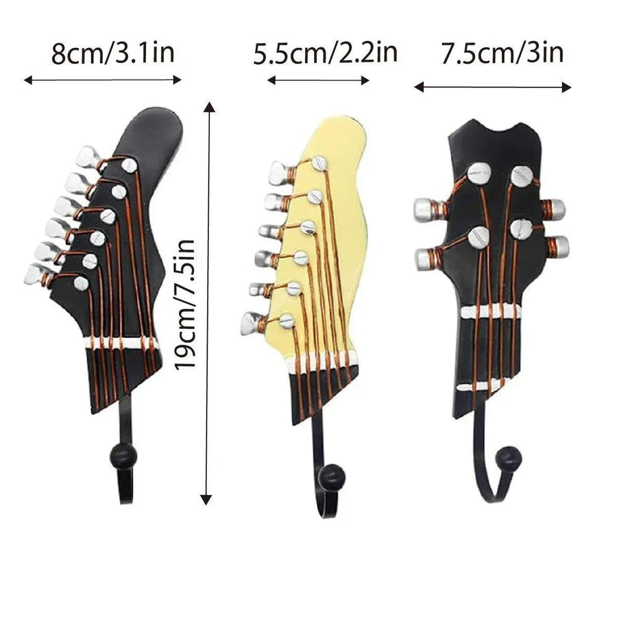 3pcs Guitar Theme Decorative Hooks Wall Mounted Hooks for Home and Office Use