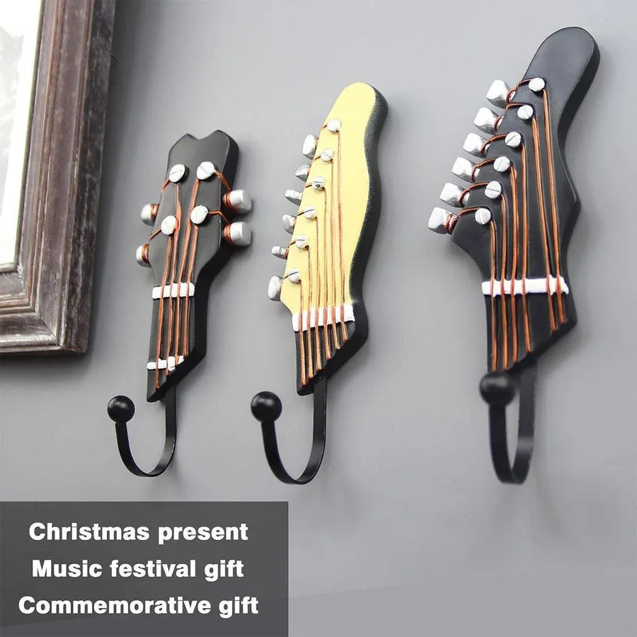 3pcs Guitar Theme Decorative Hooks Wall Mounted Hooks for Home and Office Use
