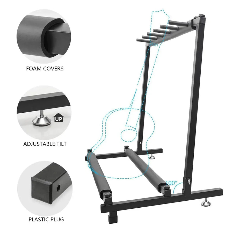 Multi Guitar Stand Guitar Rack Padded Folding Design Hold 3/5 Guitars Adjustable - 5 Guitar Stand
