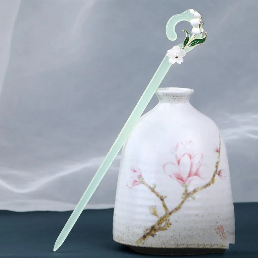 Chinese Style Wind Flower Snow Hairpin Green Hanfu Headdress Women Girls