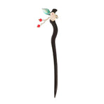1-Piece Black Hairpin with Green Leaf and Red Bead Details