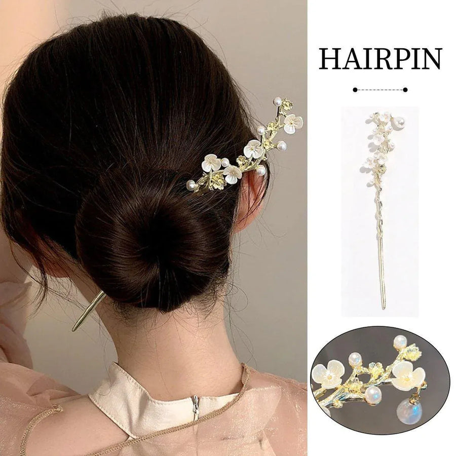 Pearl Flower Vine Hairpin Golden Chinese Style Bridal Hair Accessories