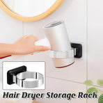 1-Piece Black and Silver Wall-Mounted Hair Dryer Holder