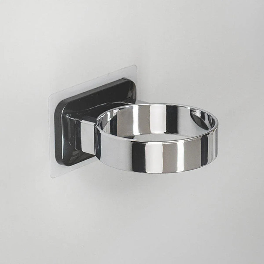 1-Piece Black and Silver Wall-Mounted Hair Dryer Holder