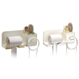 Hair Dryer Holder Rack Plastic Wall Mount No Drill Bathroom Organizer Storage - Gold - Front View