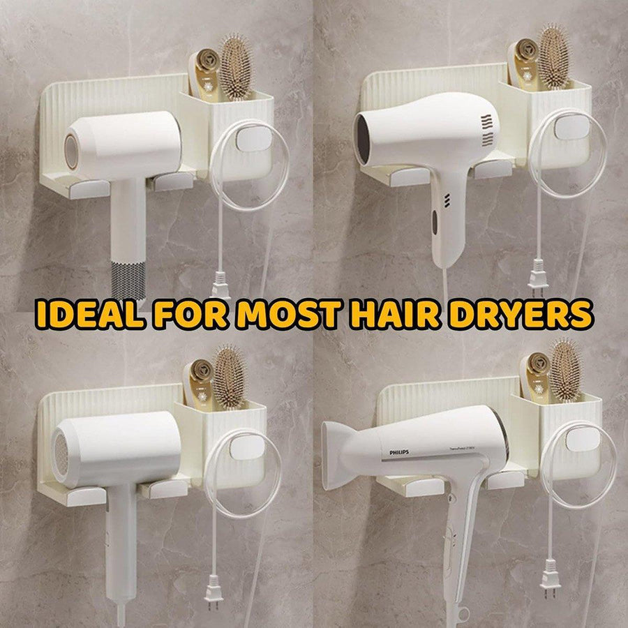 Hair Dryer Holder Rack Plastic Wall Mount No Drill Bathroom Organizer Storage - Gold