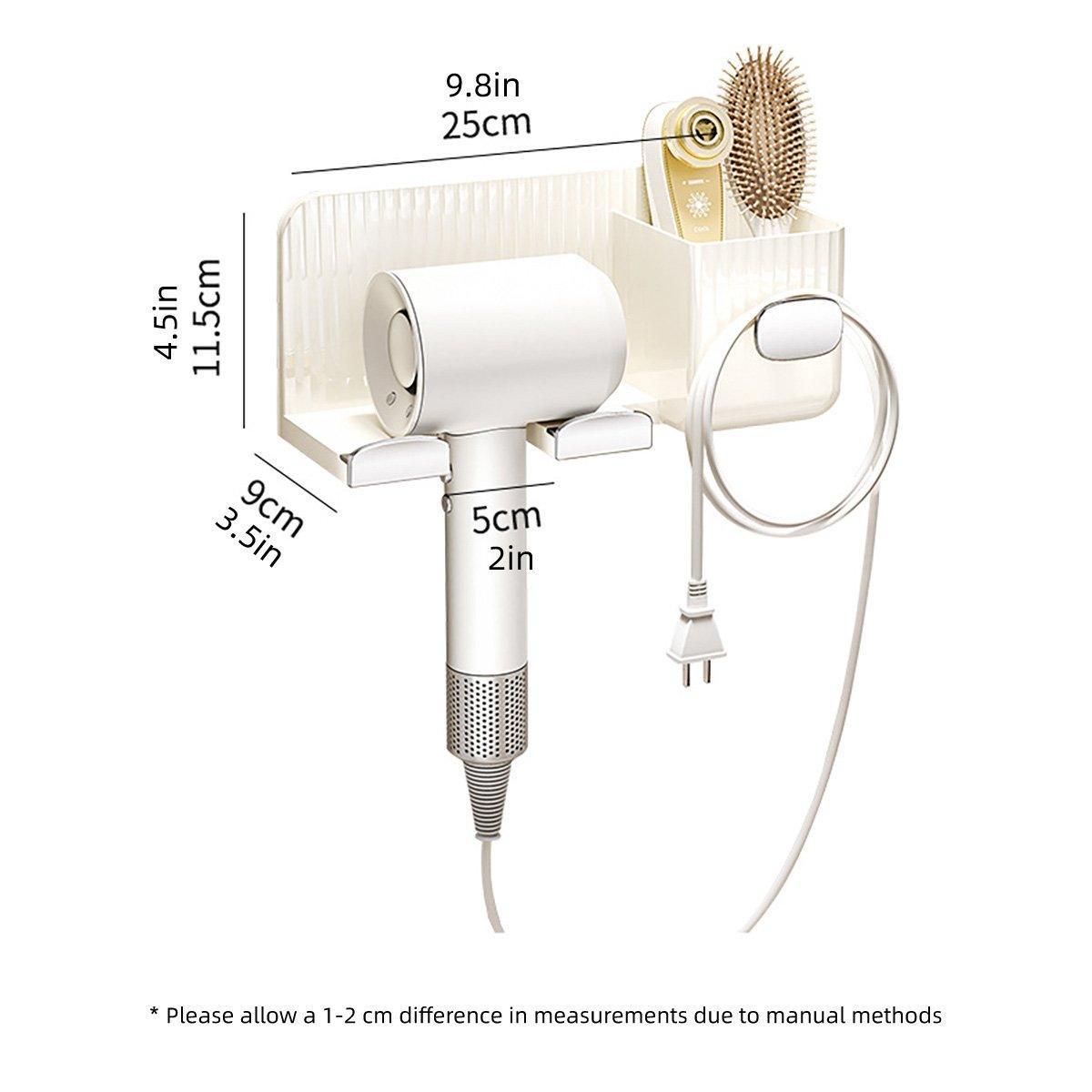 Hair Dryer Holder Rack Plastic Wall Mount No Drill Bathroom Organizer Storage - Silver