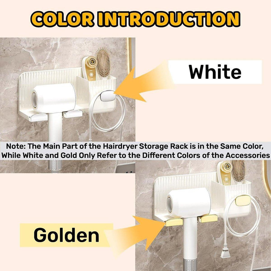 Hair Dryer Holder Rack Plastic Wall Mount No Drill Bathroom Organizer Storage - Silver