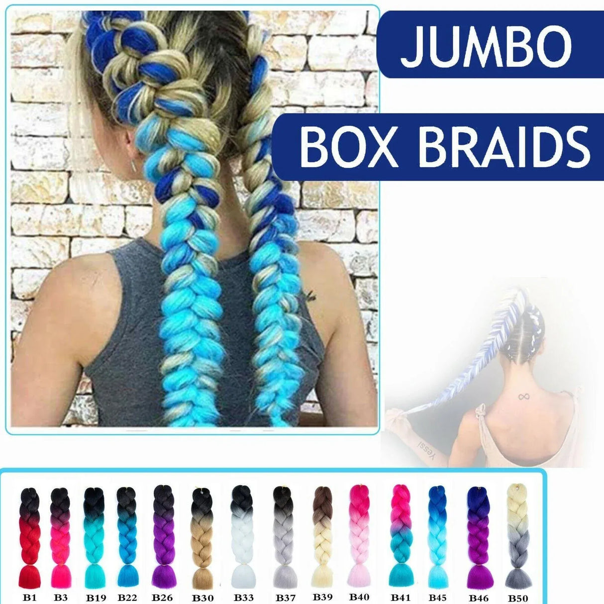 Coloured Jumbo Braiding Hair Extensions Braids Twist Hight Temperature Kanekalon - B3