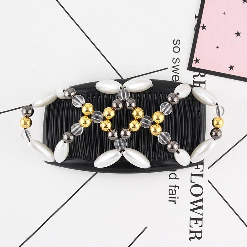 Beaded Stretchy Easy Magic Hair Comb Elastic Double Hair Clip Hair Accessories - Black
