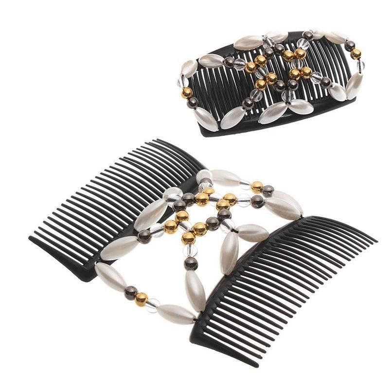 Beaded Stretchy Easy Magic Hair Comb Elastic Double Hair Clip Hair Accessories - Gold