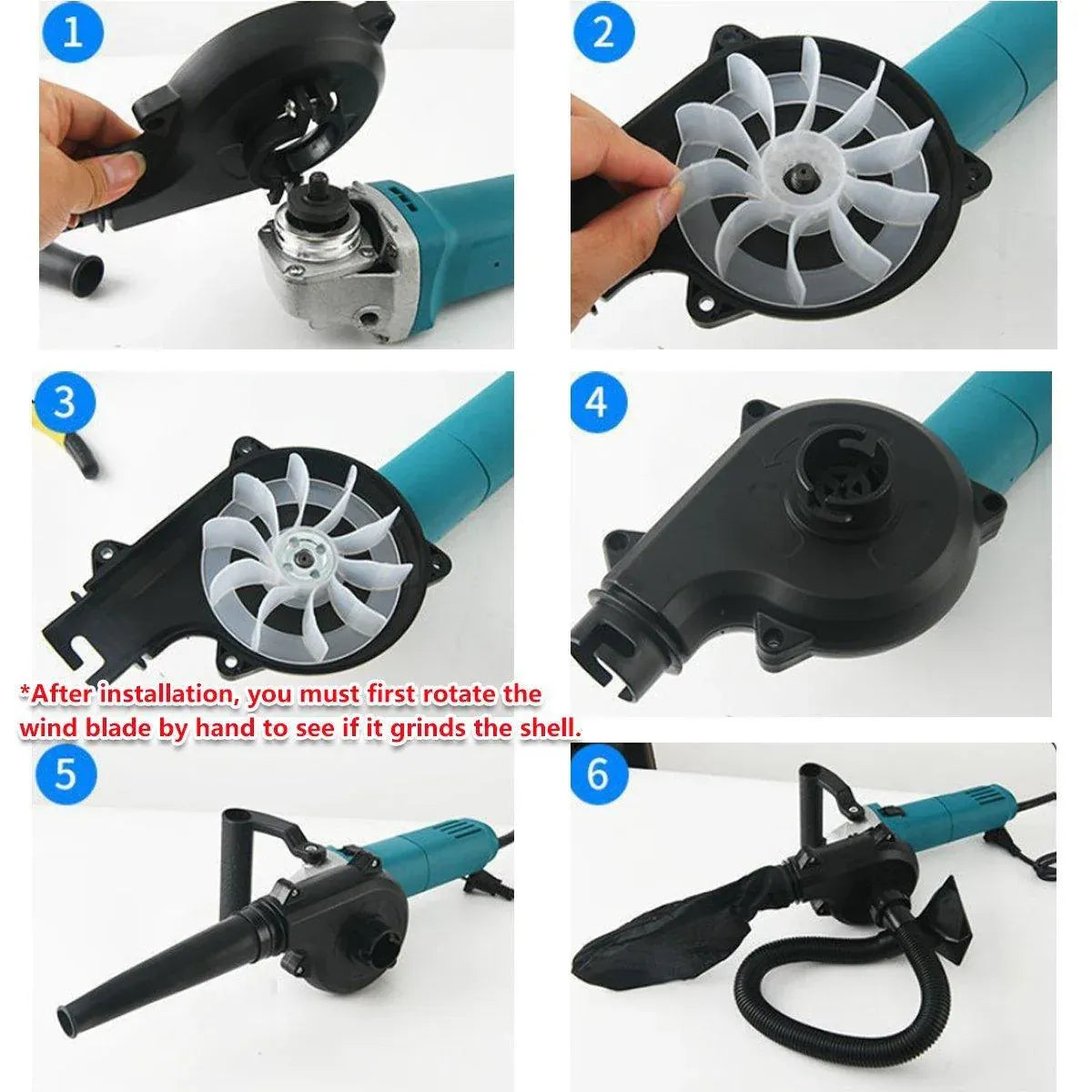 2in1 Angle Grinder Blow Dryer Suction Converter Power Tool Accessories Kit
