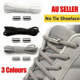 No Tie Locked Elastic Shoelace Shoe Lace Lazy Laces Sneakers Sports - Grey - Front View