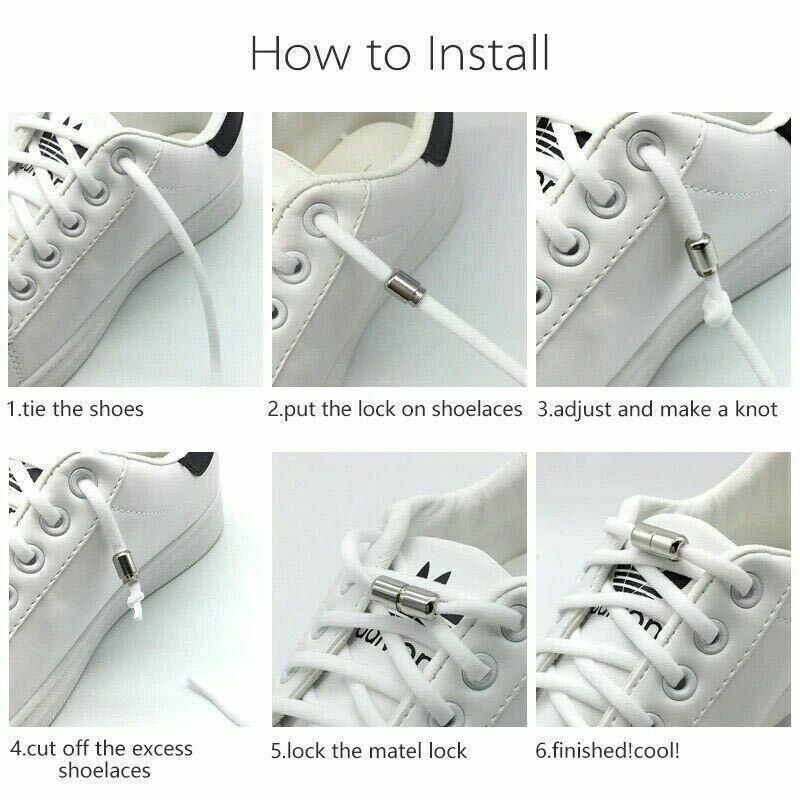 No Tie Locked Elastic Shoelace Shoe Lace Lazy Laces Sneakers Sports - Grey