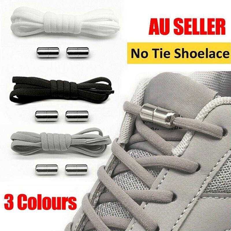 No Tie Locked Elastic Shoelace Shoe Lace Lazy Laces Sneakers Sports - Grey