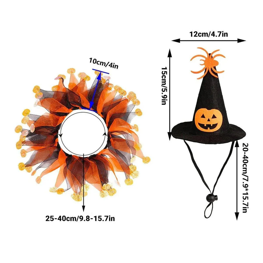 Halloween Cat Costume Skull Pattern Hat and Scarf Set Pet Cape Accessories