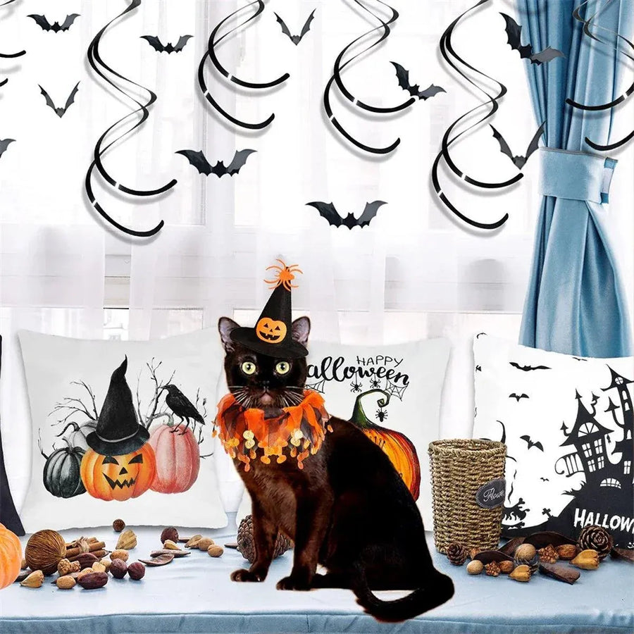 Halloween Cat Costume Skull Pattern Hat and Scarf Set Pet Cape Accessories