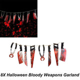 8Pcs Hanging Bloody Weapons Halloween Horror Props Garland Banner Decoration Au - Top-Down View