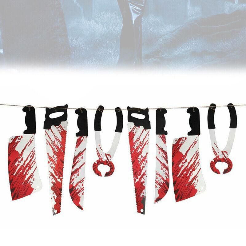 8Pcs Hanging Bloody Weapons Halloween Horror Props Garland Banner Decoration Au