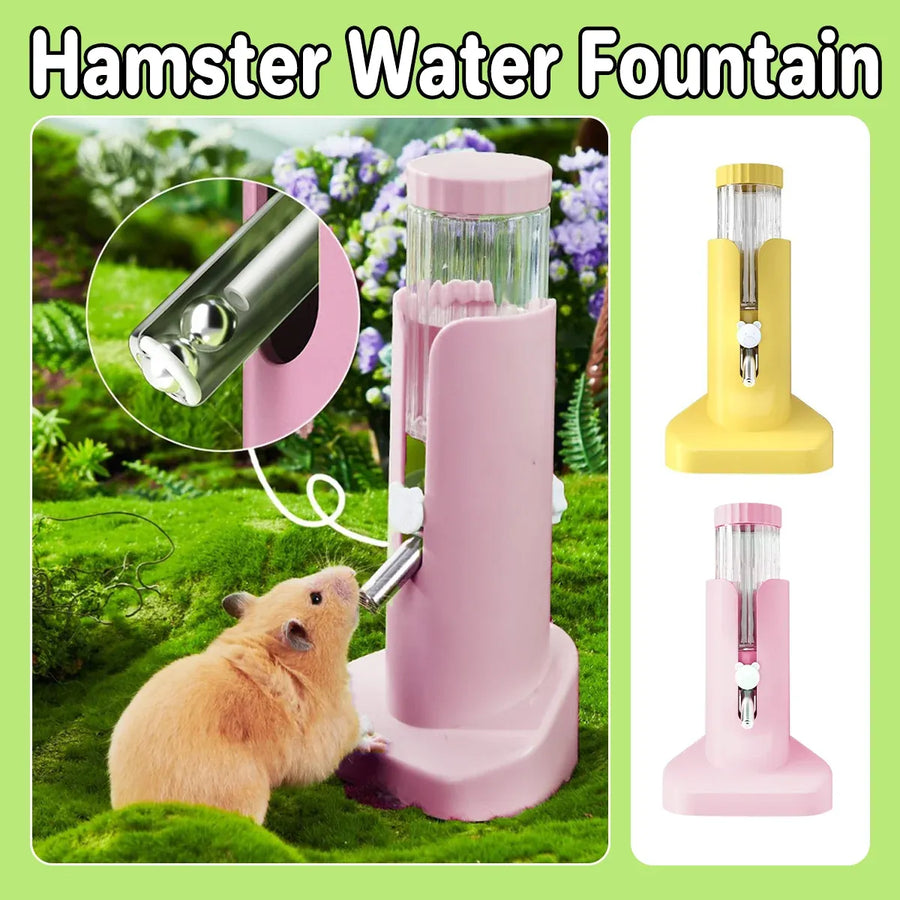 Hamster Water Dispenser Kettle Large Leak Proof Bracket Pet Drinking Supplies - Pink