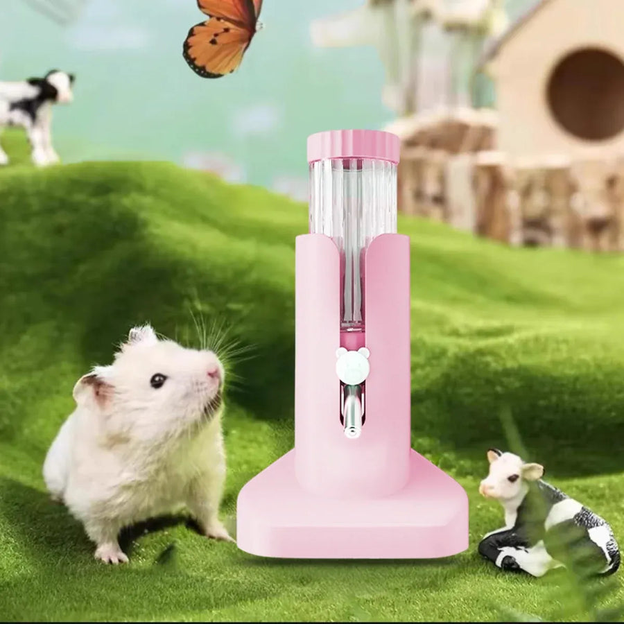 Hamster Water Dispenser Kettle Large Leak Proof Bracket Pet Drinking Supplies - Pink