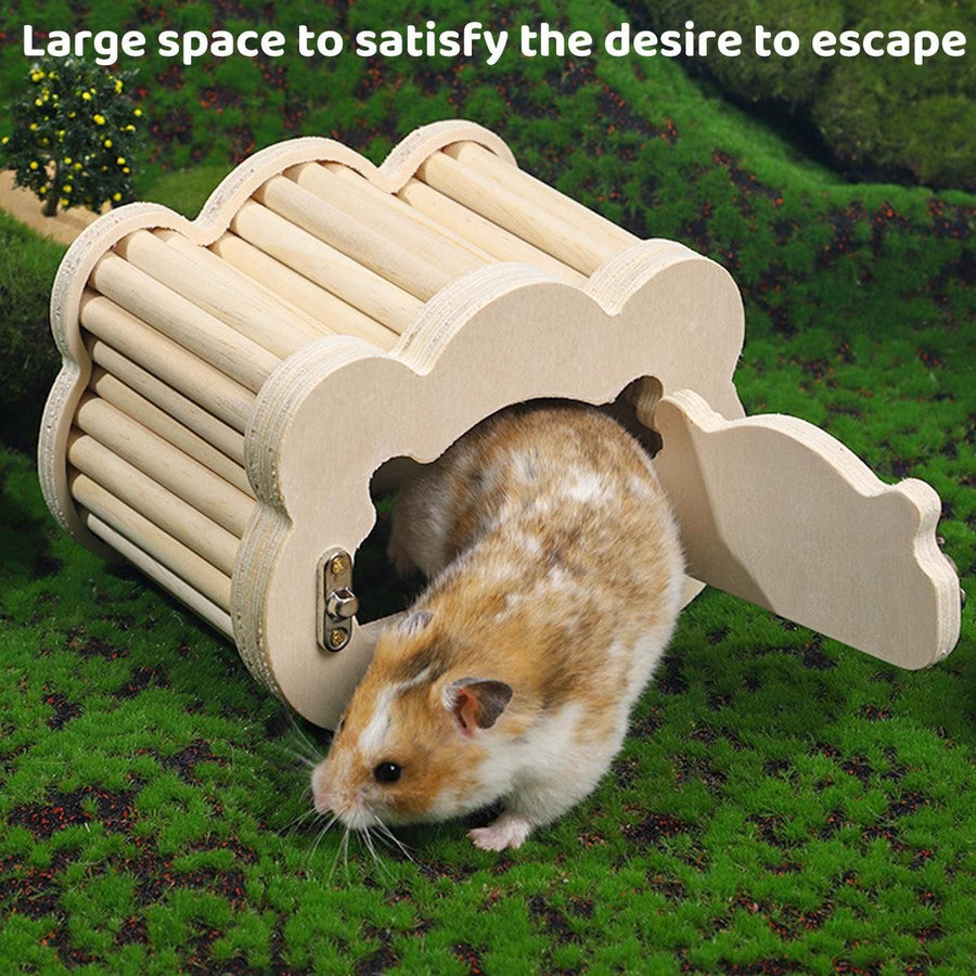 Wooden Hamster Hiding Nest House with Observation Window Small Pet Habitat