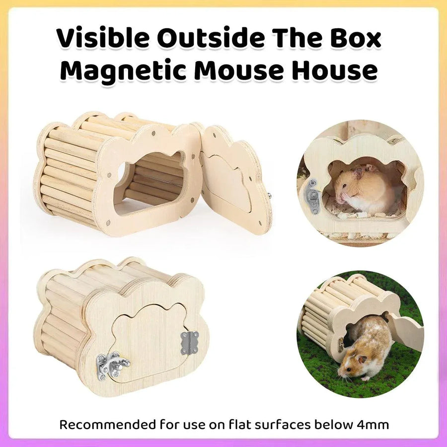 Wooden Hamster Hiding Nest House with Observation Window Small Pet Habitat