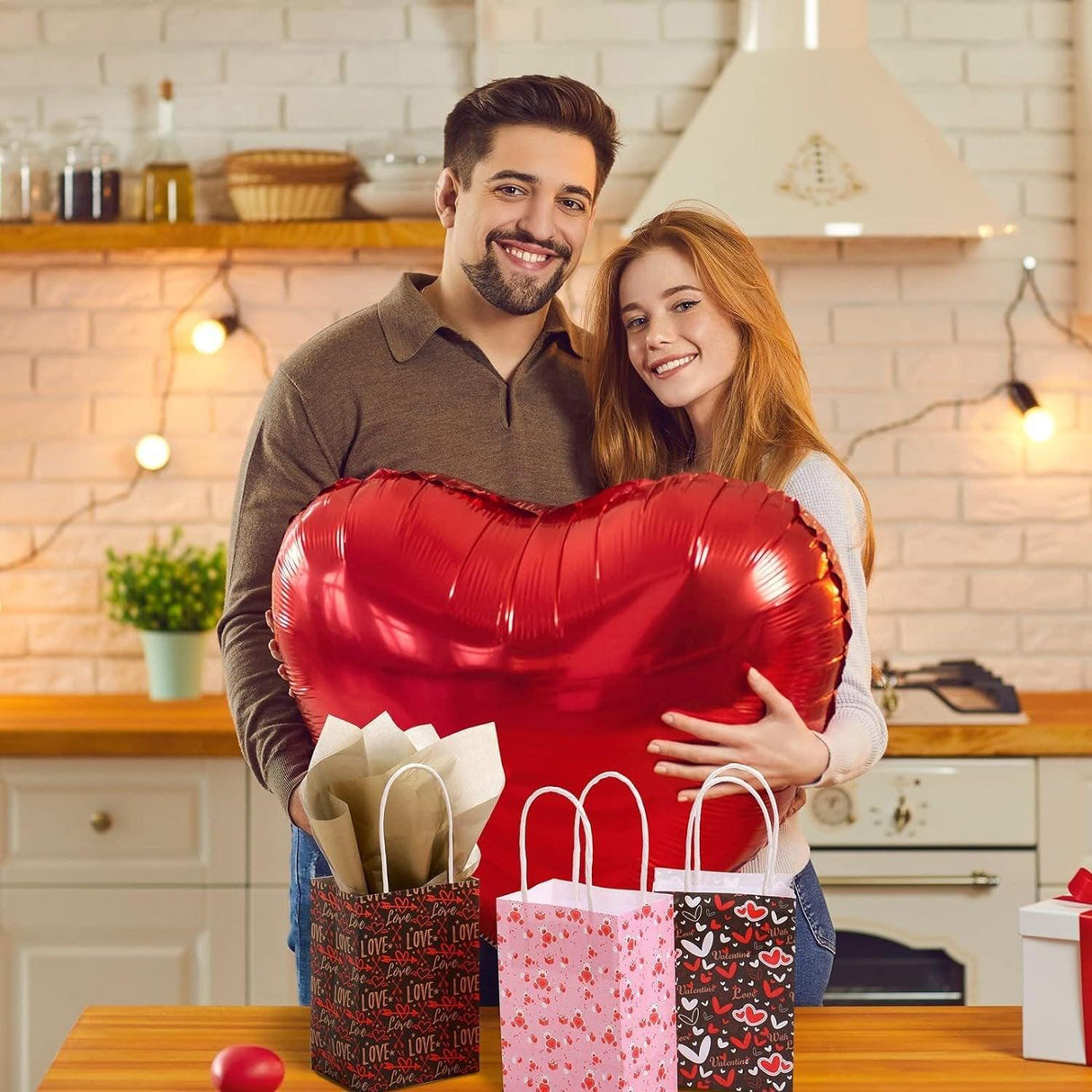 30x Valentines Day Love-Themed Tote Bag Elegant Kraft Paper Handbag Lightweight - Y169