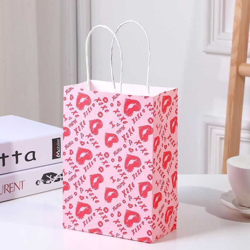 30x Valentines Day Love-Themed Tote Bag Elegant Kraft Paper Handbag Lightweight - Y170