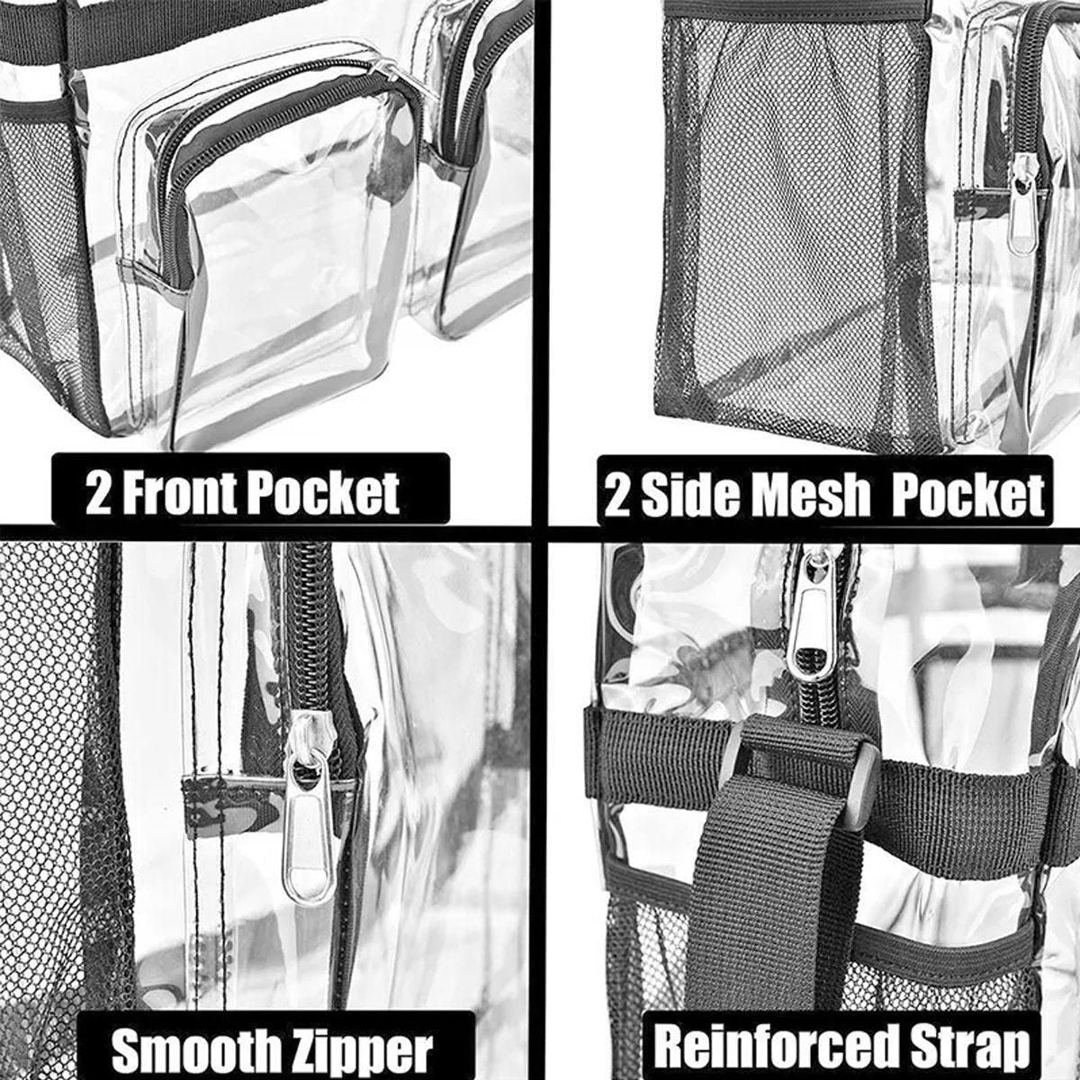 Clear Tote Bag Plastic Transparent Purse Handbag Zipper Security Event Stadium - Grey
