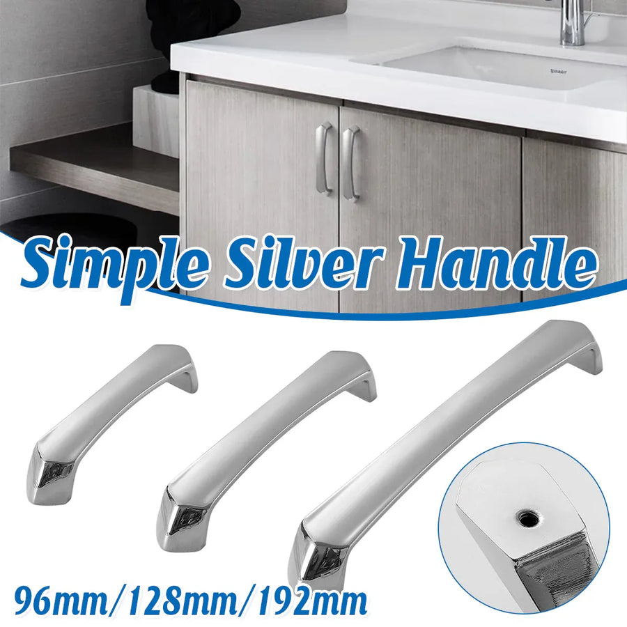 Cabinet Door Handle Bright Silver Modern Simple Wardrobe Kitchen Bathroom Pull - 96mm
