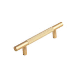 Light Luxury Cabinet Handle Full Copper Gold Straight Knurled Drawer Door Pull - 128mm - Close-Up Angle