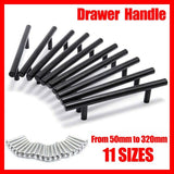 5PCS Black Kitchen Cabinet Door Handles Stainless Steel Door Drawer Pull T Bar - 50mm