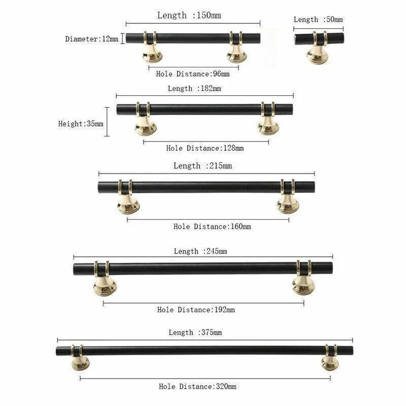 Black Gold Design Kitchen Cabinet Handles Drawer Bar Handle Pull 96 128 160 192 320MM - T Bar