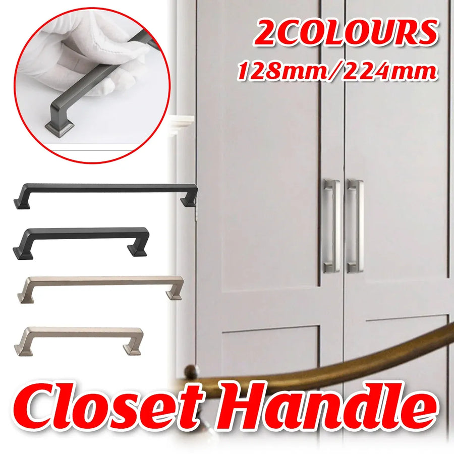 128mm 224mm Wardrobe Cabinet Door Handle Modern Simple Drawer Pull Furniture - Silver-128mm