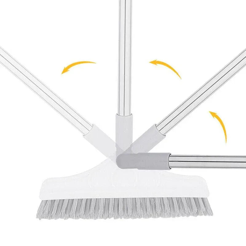 2 in 1 Floor Scrubber with Squeegee and Long Handle for Bathroom or Tile Use - Khaki