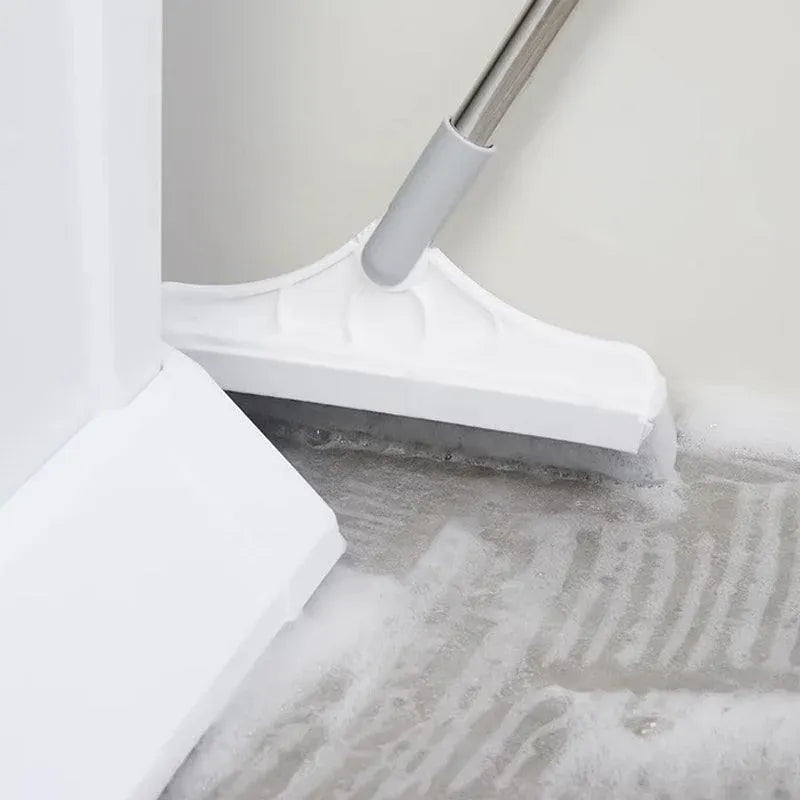 2 in 1 Floor Scrubber with Squeegee and Long Handle for Bathroom or Tile Use - Khaki