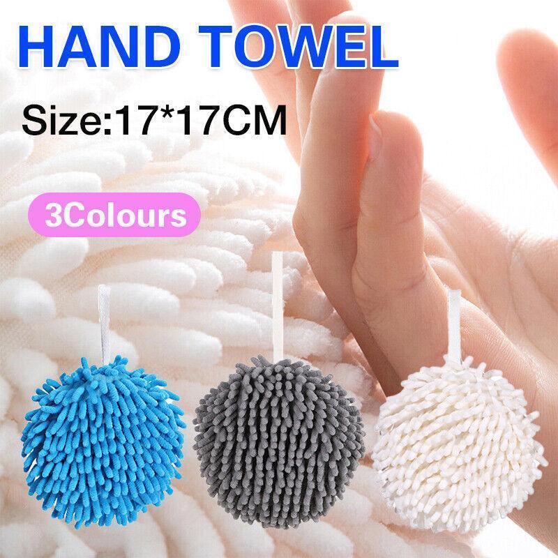 Chenille Hanging Ball Towel for Kitchen Bathroom Hand Drying Absorbent Cloth - Blue