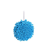 Chenille Hanging Ball Towel for Kitchen Bathroom Hand Drying Absorbent Cloth - Blue - Low Angle