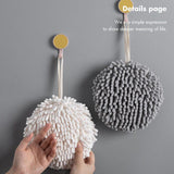 Chenille Hanging Ball Towel for Kitchen Bathroom Hand Drying Absorbent Cloth - White - Top-Down View