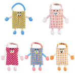 Plush Car Tissue Box Striped Plaid Seatback Hanging Tissue Holder Drawer Design - Blue