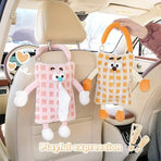 Plush Car Tissue Box Striped Plaid Seatback Hanging Tissue Holder Drawer Design - Orange