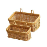 Wall-Mounted Rattan Style Hanging Storage Basket Kitchen Vegetable Fruit Basket - Small - Front View