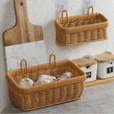 Wall-Mounted Rattan Style Hanging Storage Basket Kitchen Vegetable Fruit Basket - Small - Top-Down View