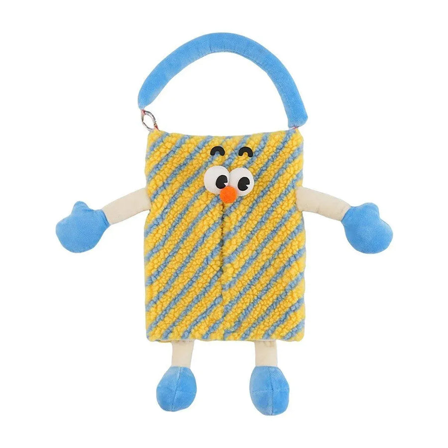 Plush Car Tissue Box Striped Plaid Seatback Hanging Tissue Holder Drawer Design - Yellow