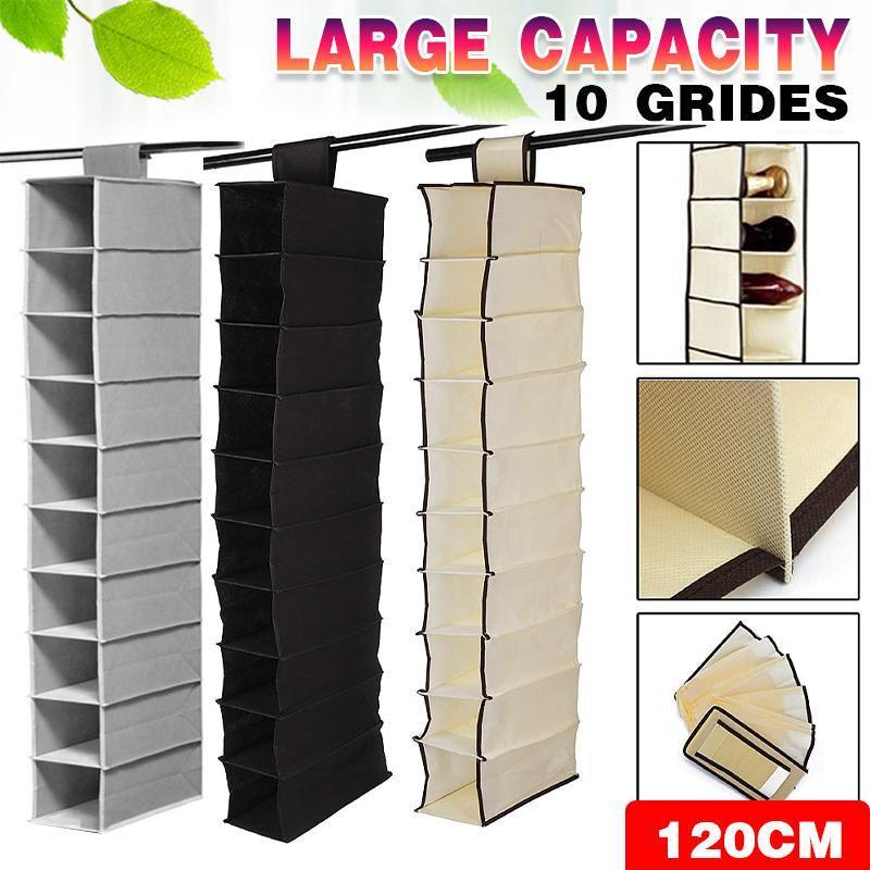 10 Tier Clothes Organiser Wardrobe Hanging Storage Closet Shoes Hanger Bag AU - Beige