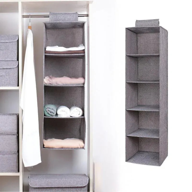 3/4/5 Tier Hanging Closet Organizer Fabric Storage Shelves for Wardrobe and Shoes - 4 Tier